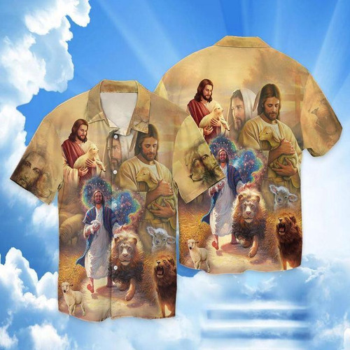 Jesus Lion Lamb Galaxy Hawaiian Shirt Hoodifize