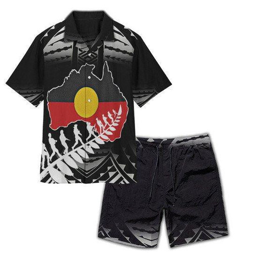 Anzac Day Australian Map Aboriginal Art Hawaiian Shirt Set Unisex Hoodifize