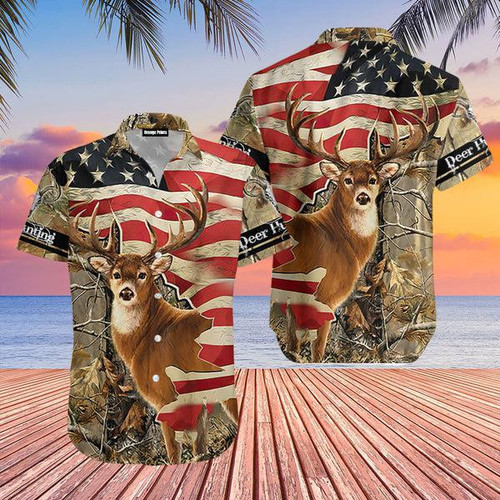 Deer Hunting America Flag Hawaiian Shirt Hoodifize
