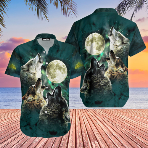 Native American Wolfs  Moon Hawaiian Shirt Hoodifize