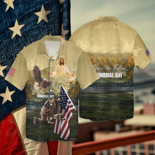 4th Of July Independence Day Memorial Day Eagle And Jesus Honor The Fallen Hawaiian Shirt Hoodifize