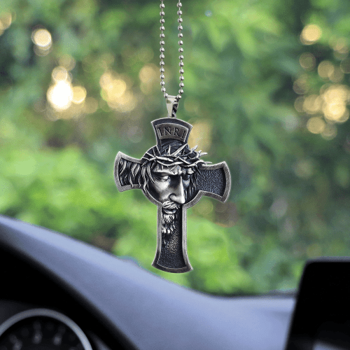 Inri cross jesus all over printed car hanging ornament
