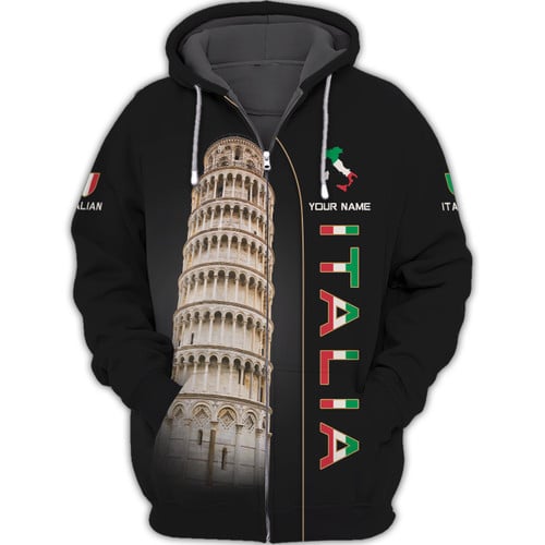 Italy Personalized Name 3D Zipper Hoodie Custom Name Italian Gift For Italy Lovers