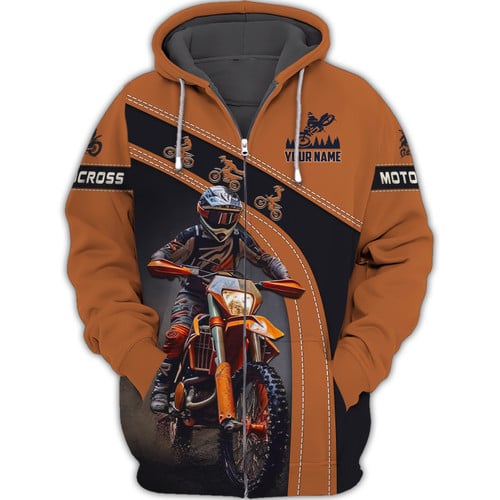 Motocross 3D Full Print Personalized Name Zipper Hoodie Custom Gift For Motocross Lovers