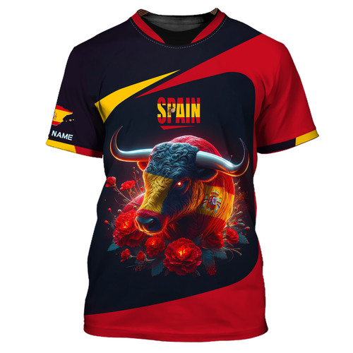 Spanish Bull Flag Personalized Name 3D Shirt Custom Gift For Spain Lovers