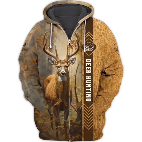 Deer Hunting Personalized 3D Zipper Hoodie Custom Name Gift For Deer Hunters