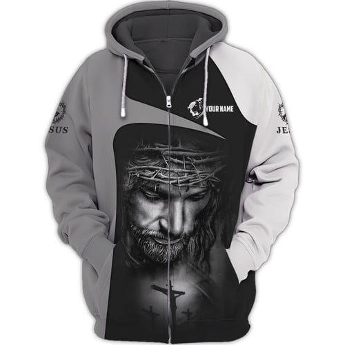 Christian Jesus 3D Full Print Zipper Hoodie Custom Name Jesus Zipper Hoodie