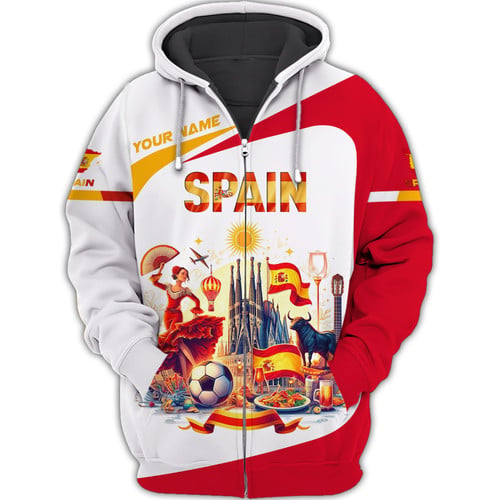 Love Spain Personalized Name Zipper Hoodie Perfect Shirts For Spain Lovers