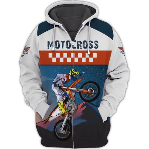Motocross Personalized Name 3D Motocross Zipper Hoodie Gift For Motocross Lovers