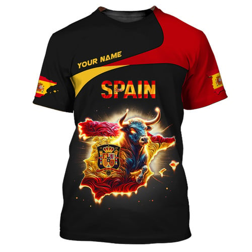 Spain Bull Custom Name 3D Full Print Shirt Gift For Spain Lovers