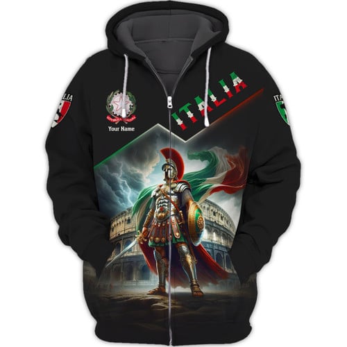 Italy Knight Custom Name 3D Zipper Hoodie Personalized Gift For Italy Lovers