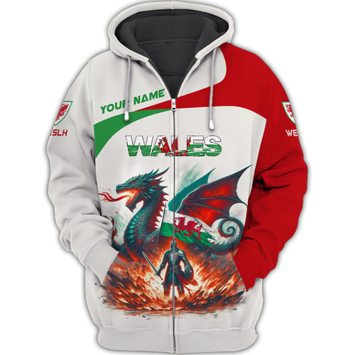 Dragon Wales With Knight Personalized Name 3D Zipper Hoodie Gift For Wales Lovers