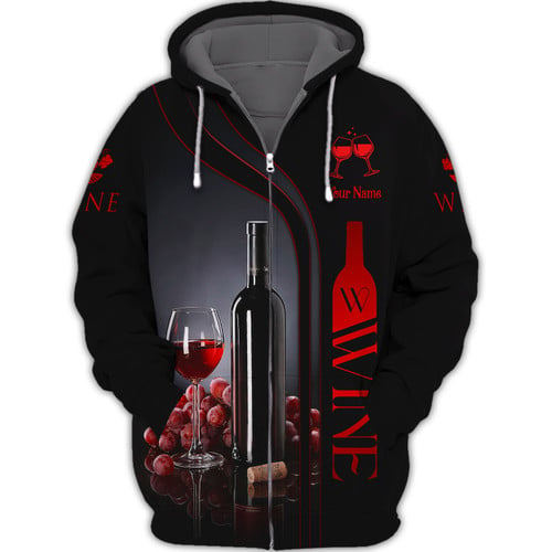 Wine Personalized Name 3D Zipper Hoodie Custom Name Gift For Wine Lovers