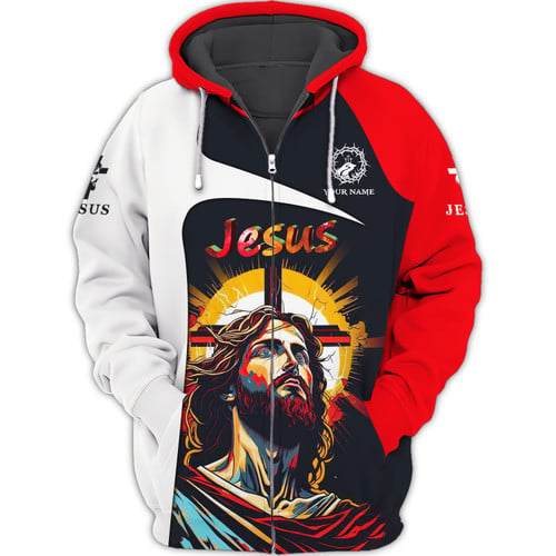Jesus Unisex 3D Zipper Hoodie Christian Shirt Custom Name Zipper Hoodie For Jesus Lovers