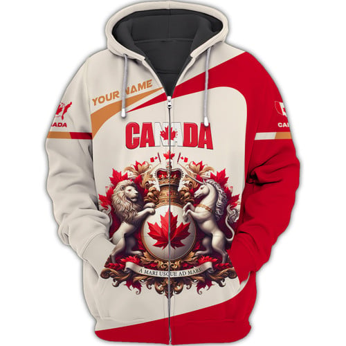 Love Canada Personalized Name 3D Zipper Hoodie Unisex Canada Zipper Hoodie Gift For Canada Lovers