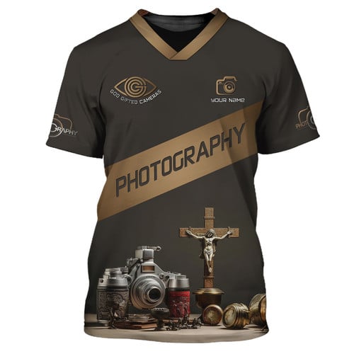 Jesus Camera 3D Shirts Photography TShirts Black & Gold