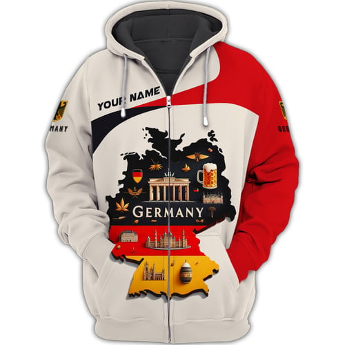 Love Germany Custom Name Zipper Hoodie Germany Maps Zipper Hoodie Gift For Germany Lovers