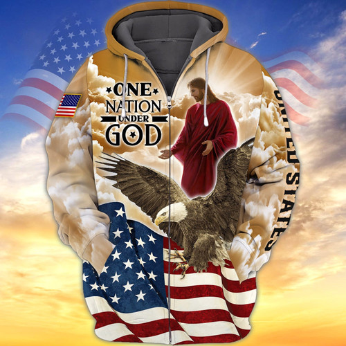 Perfect One Nation Under God American Eagle & Jesus 3D Printed Hoodie