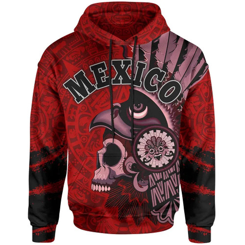 Mexico 3D Hoodie Skull Aztec Warrior Red