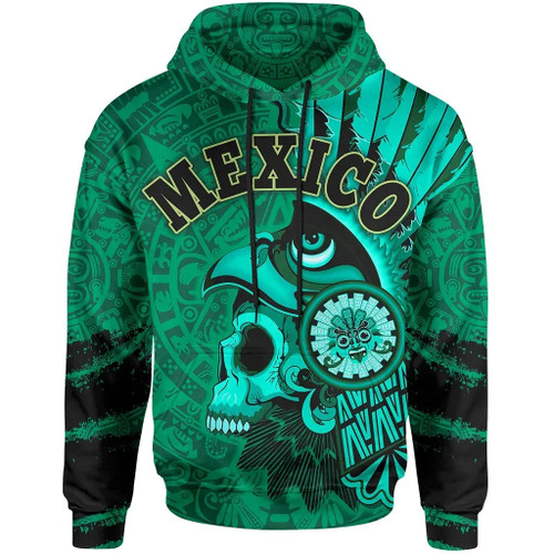 Mexico 3D Hoodie Skull Aztec Warrior Green