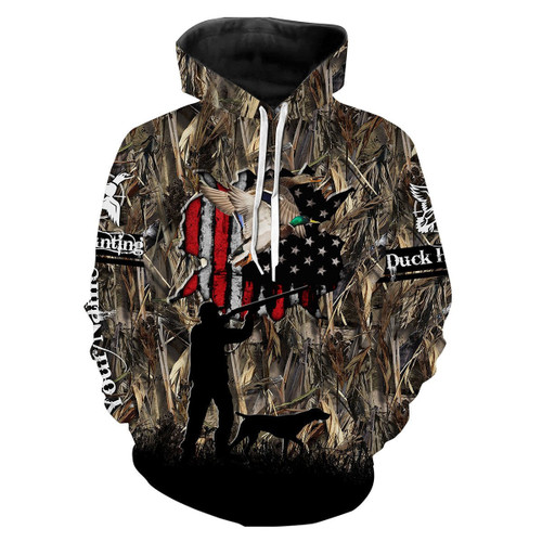 American Waterfowl Duck Hunting Camouflage Customize Name 3D All Over Printed Hoodie Personalized Hunting Gift For Men, Women, Kid