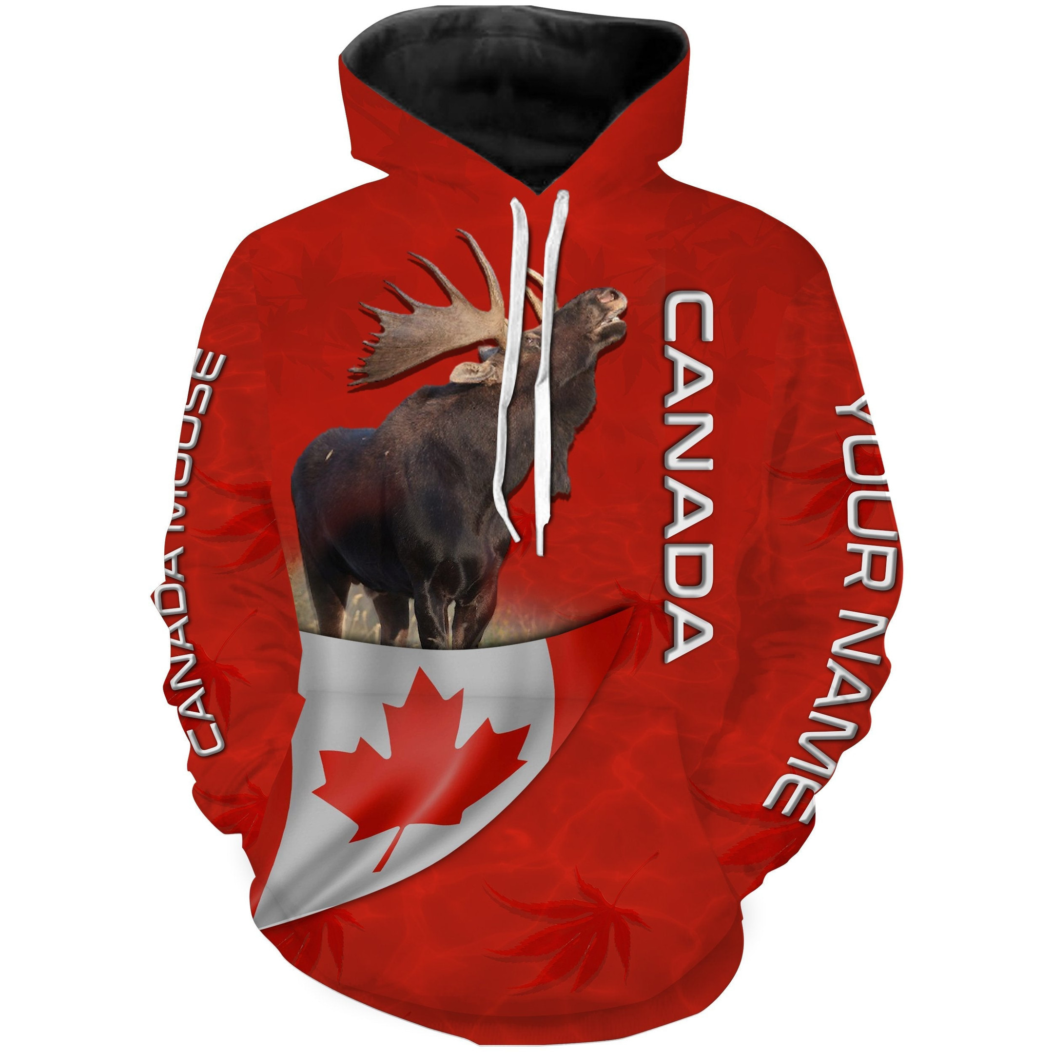 Canada Moose Hunting Ca Flag Custom Name 3D All Over Print Hoodie, Long Sleeves, Sweatshirt Personalized Hoodie Gift For Hunter