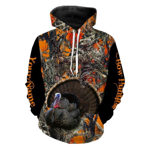 Turkey Hunting Orange Camo Custom Name 3D All Over Printed Hoodie Custom Hunting Gift