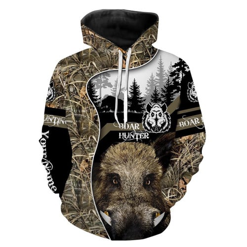 Wild Boar Hunting Camo Customize Name 3D All Over Printed Hoodie Custom Hunting Gift