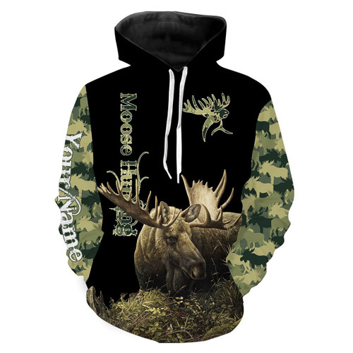 Moose Hunting Green Camo 3D All Over Print Hoodie Personalized Hunting Apparel For Adult And Kid