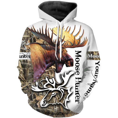 Moose Hunting Camo Huntaholic Customize Name 3D All Over Print Hoodie Personalized Apparel Gift For Hunting Lovers