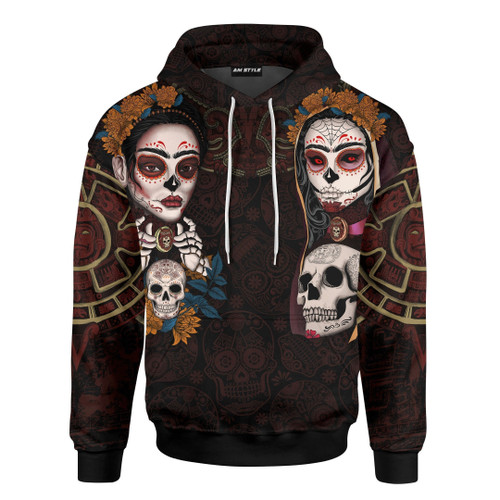 Aztec Maya Mexico Sugar Skull Dia De Muertos 3d All Over Printed Hoodie All Over Print Gift for Men and Women
