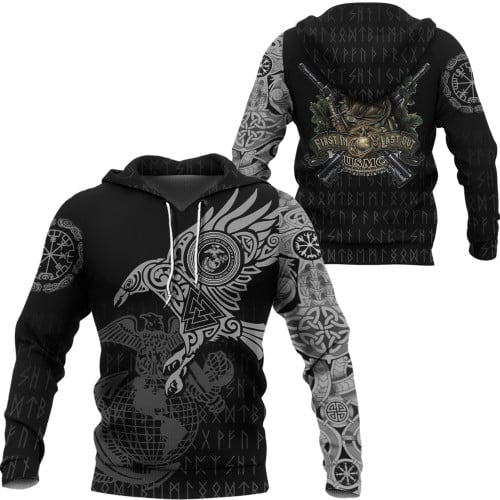 Viking Hoodie, The Raven Of Odin Tattoo Veteran Army All Over Print Gift for Men and Women Version 4 Hoodie