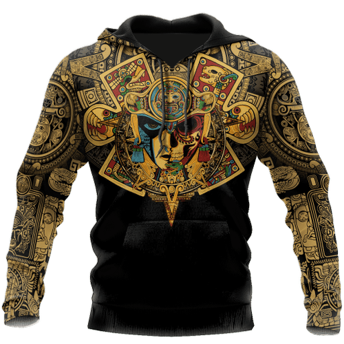 Mexico Aztec Skull Warrior Sun Stone All Over Printed Hoodie Unisex