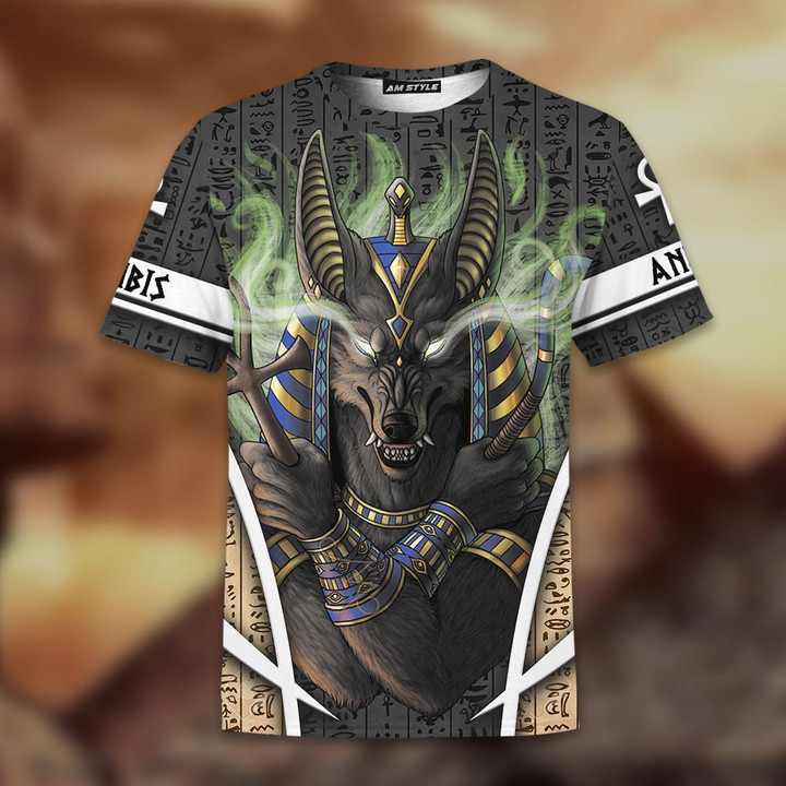 Anubis Hieroglyphic Side Curves Design All Over Print Shirts