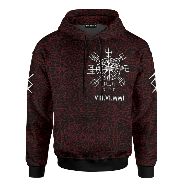 Viking Wolf And Vegvisir Tattoo Red Colour Customized 3D All Over Printed Shirt - AM Style Design - Amaze Style™