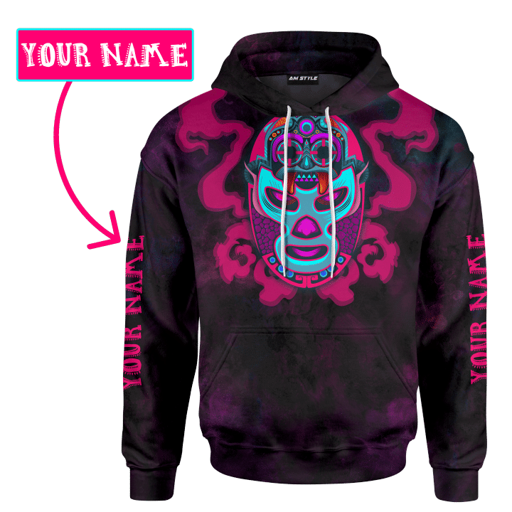 Aztec Tlaloc Mexican Wrestling Mask Maya Aztec Mexican Mural Art Customized 3D All Over Printed hoodie