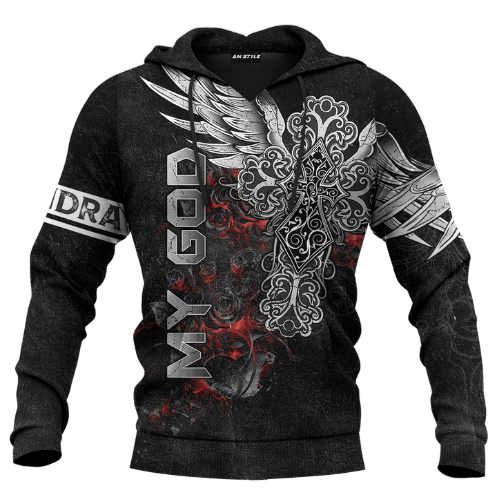 Jesus Cross Faith My God Burning Rose Customized 3D All Over Printed Hoodie - AM Style Design - Amaze Style™