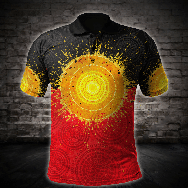 Aboriginal Flag Indigenous Sun Painting Art 3D design Polo shirts - Amaze Style�?�