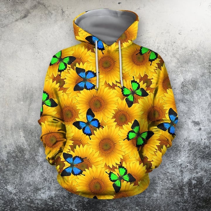 3D All Over Printing Butterfly Garden And Sunflowers Hoodie - Amaze Style™