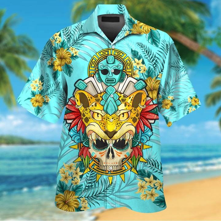 Aztec Jaguar Warrior Mexican Mural Art Hawaiian Shirt