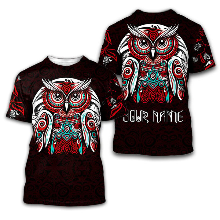 Unique Owl Native American Pacific Northwest Style Customized Name 3D All Over Printed Shirt