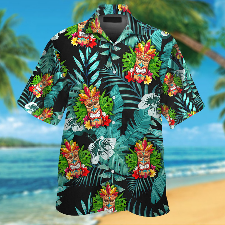 Funny Tiki Tropical Flowers Hawaiian Shirt