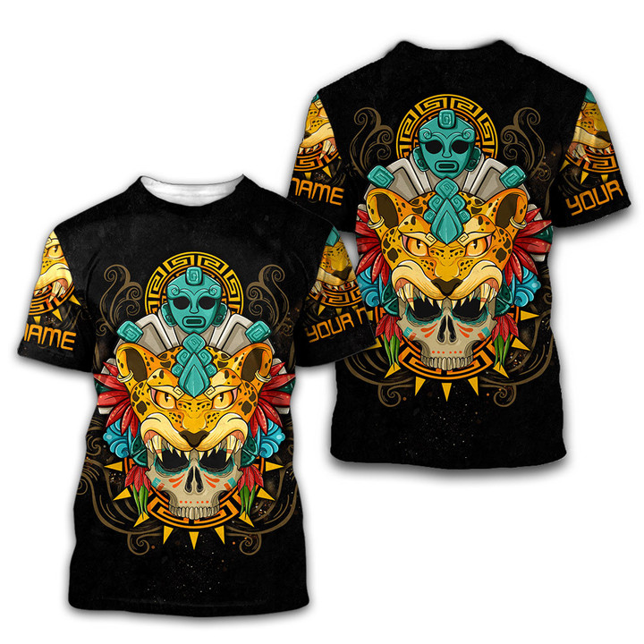 Aztec Mexico Jaguar Warrior Aztec Mexican Mural Art Customized Name 3D All Over Printed Shirts