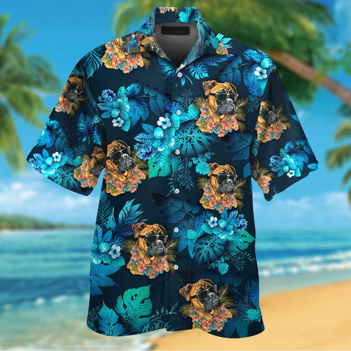 Boxer Dog Wearing Sunglass Funny Hawaiian Shirt