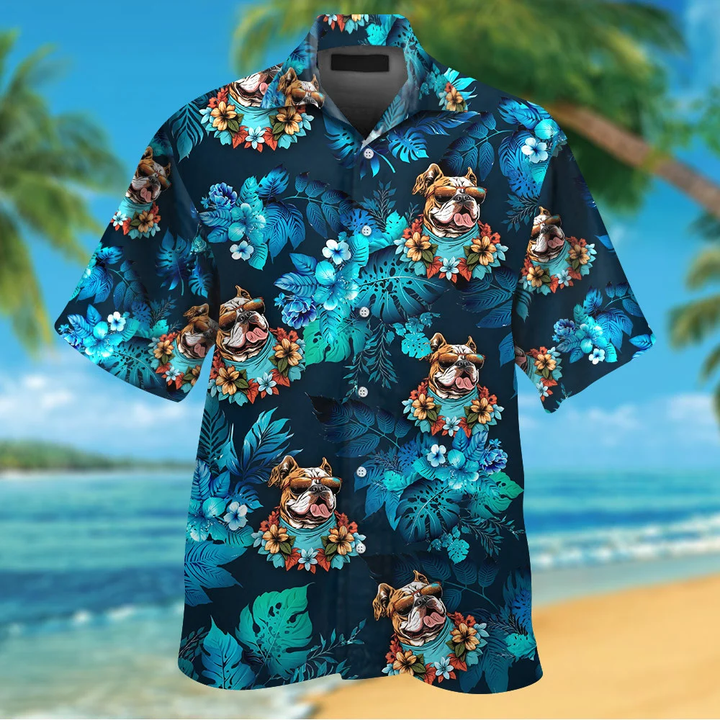 Bulldog Wearing Sunglass Funny Hawaiian Shirt