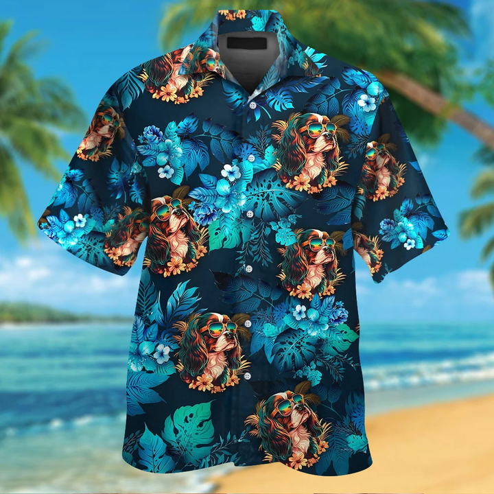 Cavalier King Charles Spaniel Wearing Sunglass Funny Hawaiian Shirt