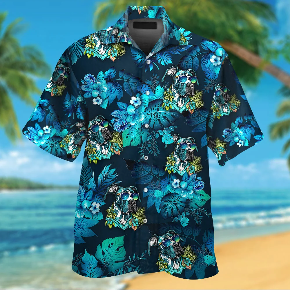 Great Dane Dog Wearing Sunglass Funny Hawaiian Shirt