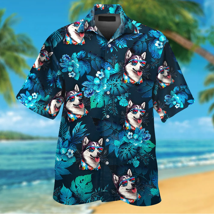 Siberian Husky Wearing Sunglass Funny Hawaiian Shirt