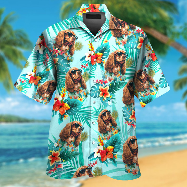 Cocker Spaniel Dog Wearing Sunglass Funny Colorful Hawaiian Shirt