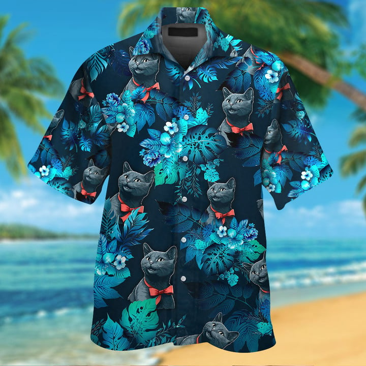 Russian Blue Cat Funny Hawaiian Shirt